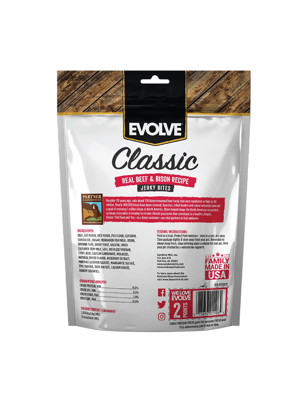 EVOLVE Snack para Perro Jerky Bites - Carne Seca y Bisonte 340gr