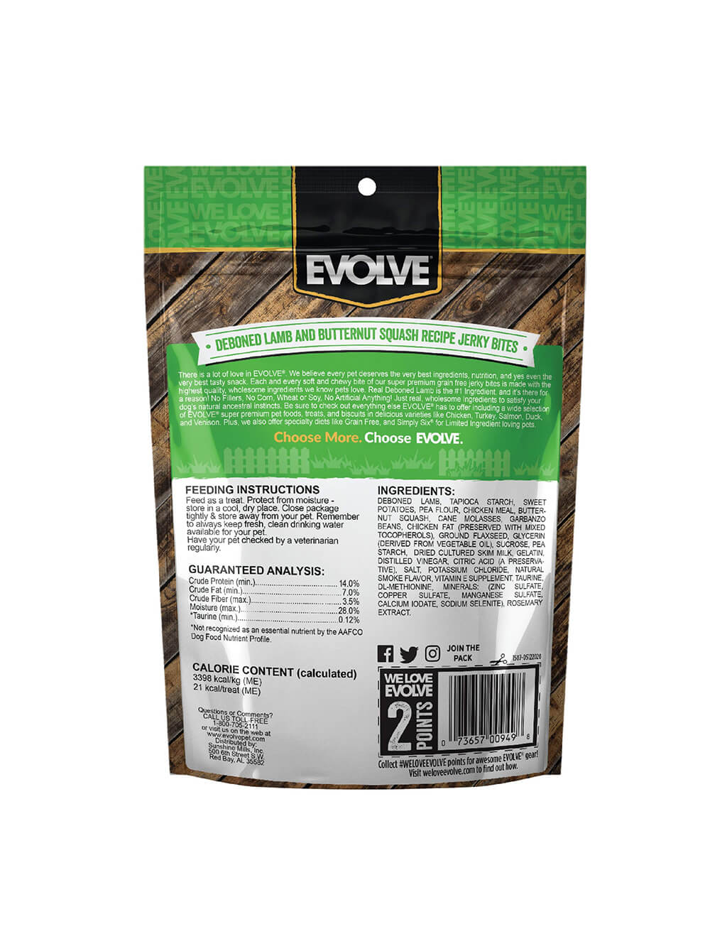 EVOLVE Snack para Perro Jerky Bites Grain Free - Cordero 340gr