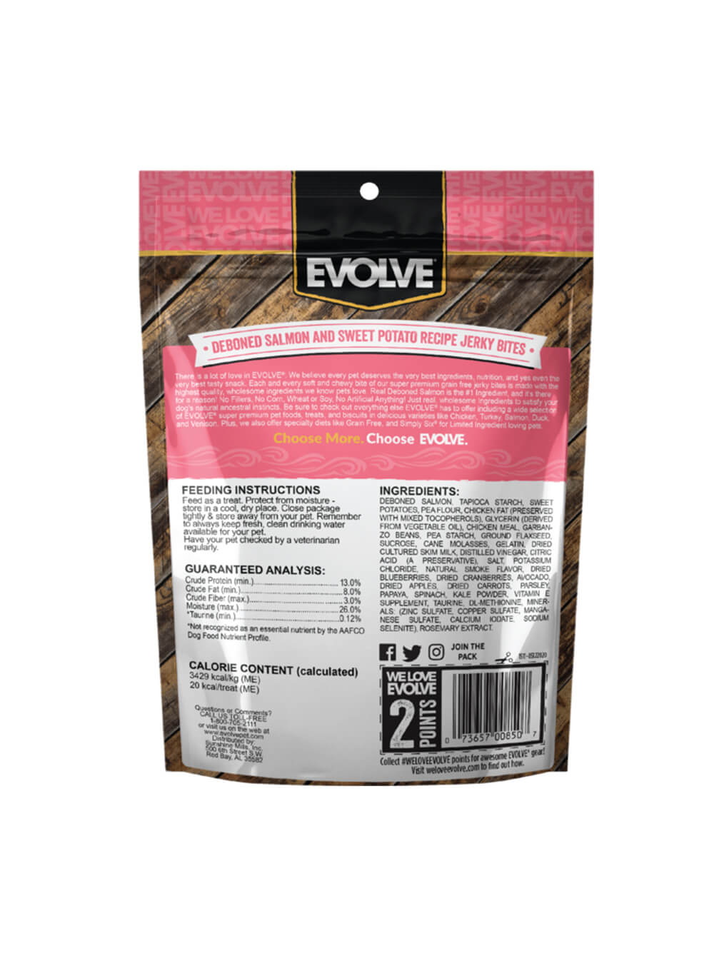 EVOLVE Snack para Perros Jerky Bites Grain Free - Salmón 340gr