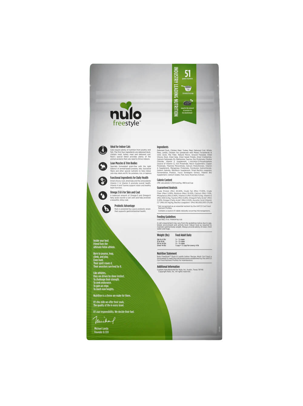 NULO Alimento Seco para Gato Grain Free Indoor Cat - Pato 5Lbs