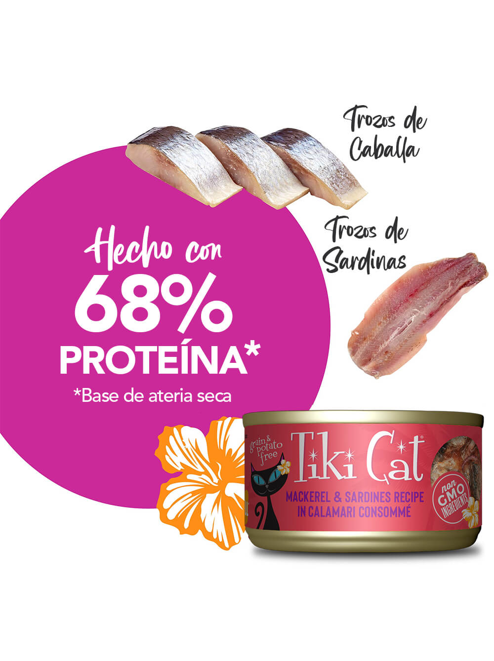 TIKI CAT Caballa y Sardinas en Sopa de Calamar - Lata 80gr