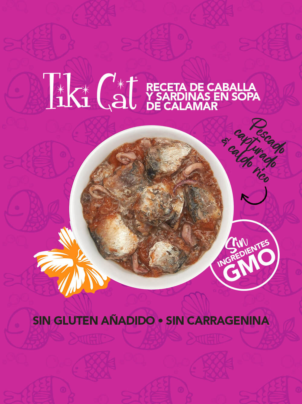 TIKI CAT Caballa y Sardinas en Sopa de Calamar - Lata 80gr