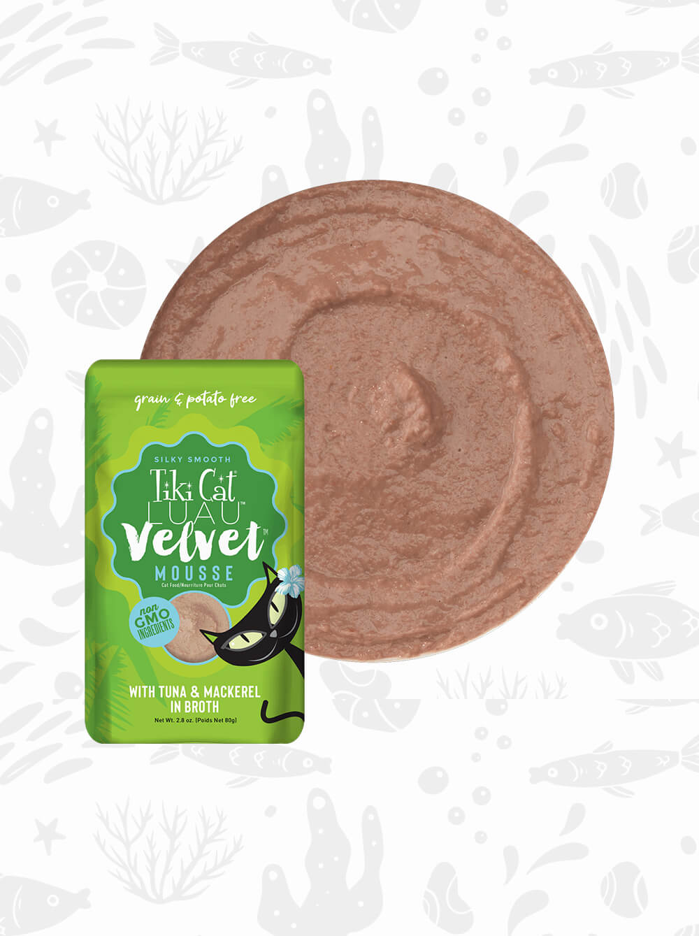 TIKI CAT Luau Velvet Mousse - Atún y Caballa en caldo - Pouch 80 gr