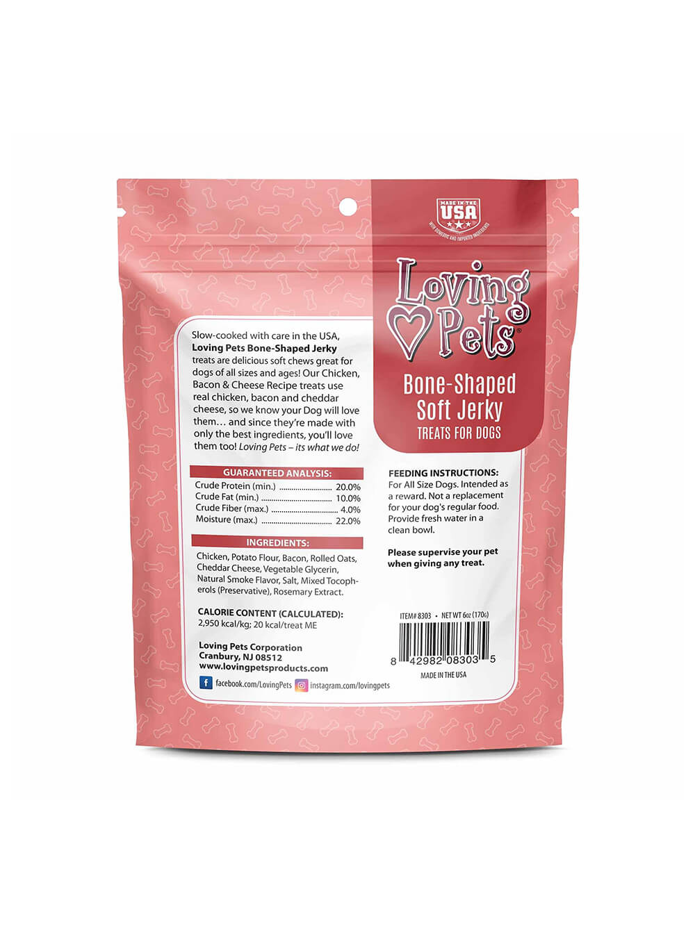 LOVING PETS Snack Jerky para perro - Tocino y Queso 6oz - Huesos