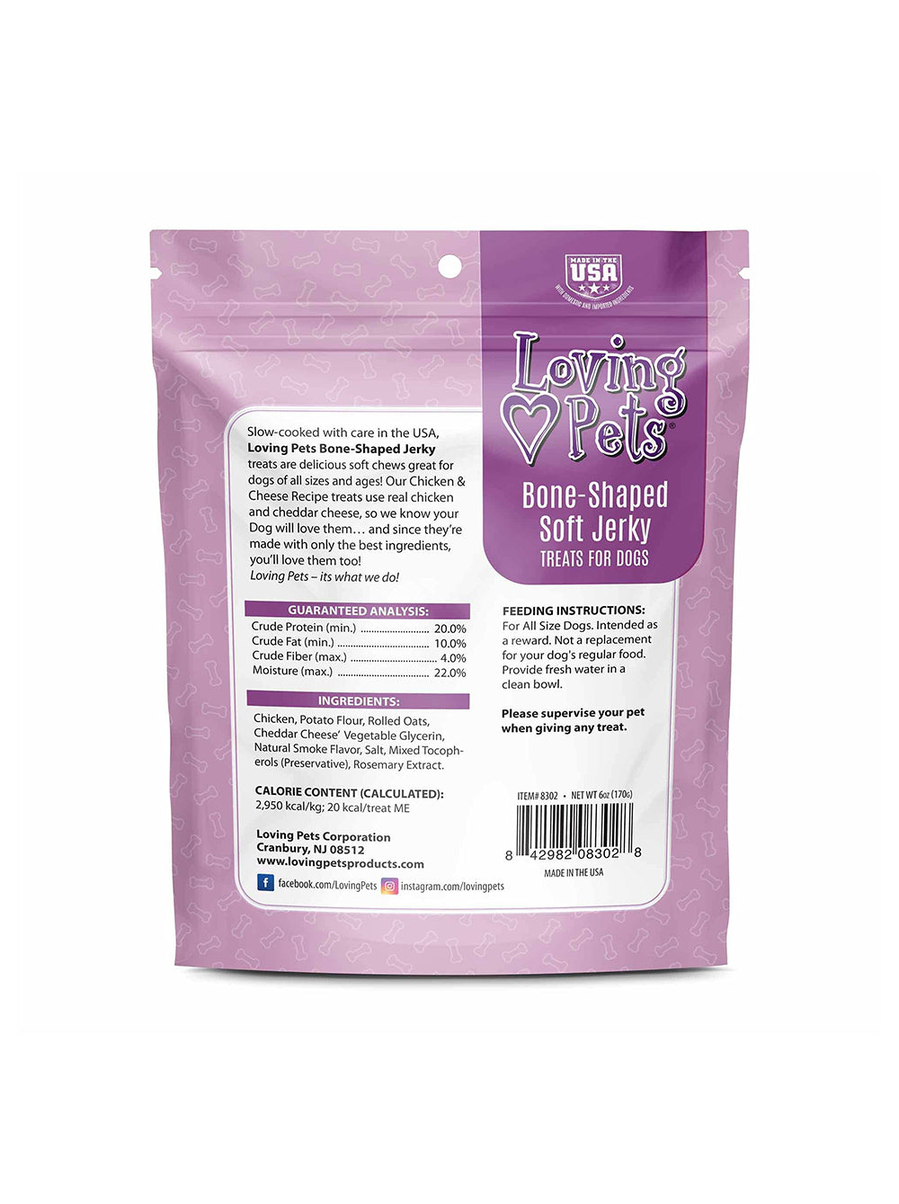 LOVING PETS Snack Jerky para perro - Pollo y Queso 6oz - Cabanos