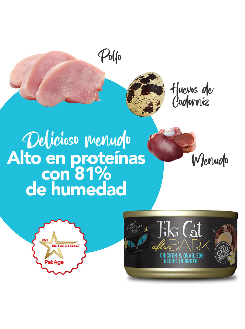TIKI CAT After Dark - Pollo y Huevo de Codorniz en Caldo - Lata 80gr