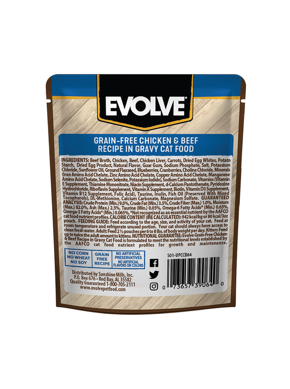 EVOLVE Grain Free Pouche para Gatos - Pollo y Res 85gr