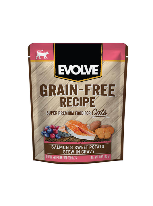 EVOLVE Grain Free Pouche para Gatos - Salmón y Patatas Dulces 85gr