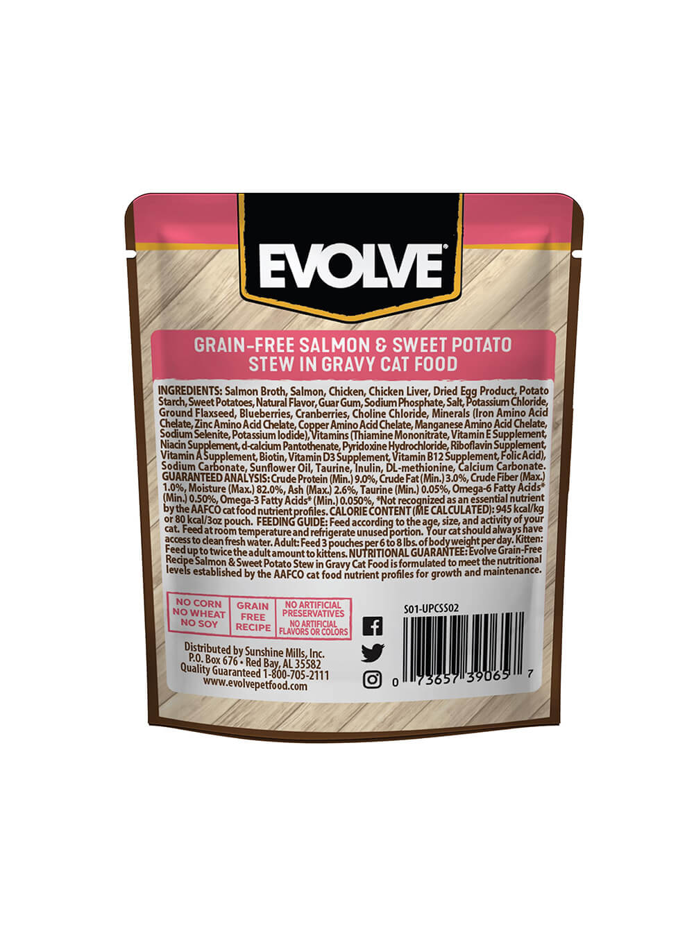 EVOLVE Grain Free Pouche para Gatos - Salmón y Patatas Dulces 85gr