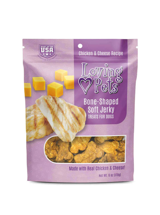 LOVING PETS Snack Jerky para perros - Pollo y Queso - Huesos - 6 oz