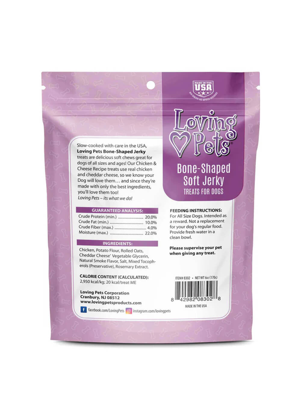 LOVING PETS Snack Jerky para perros - Pollo y Queso - Huesos - 6 oz