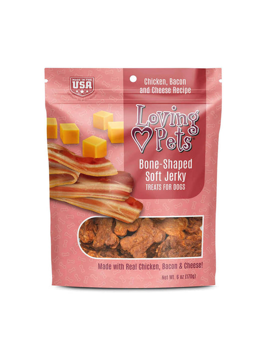 LOVING PETS Snack Jerky para perro - Tocino y Queso 6oz - Huesos