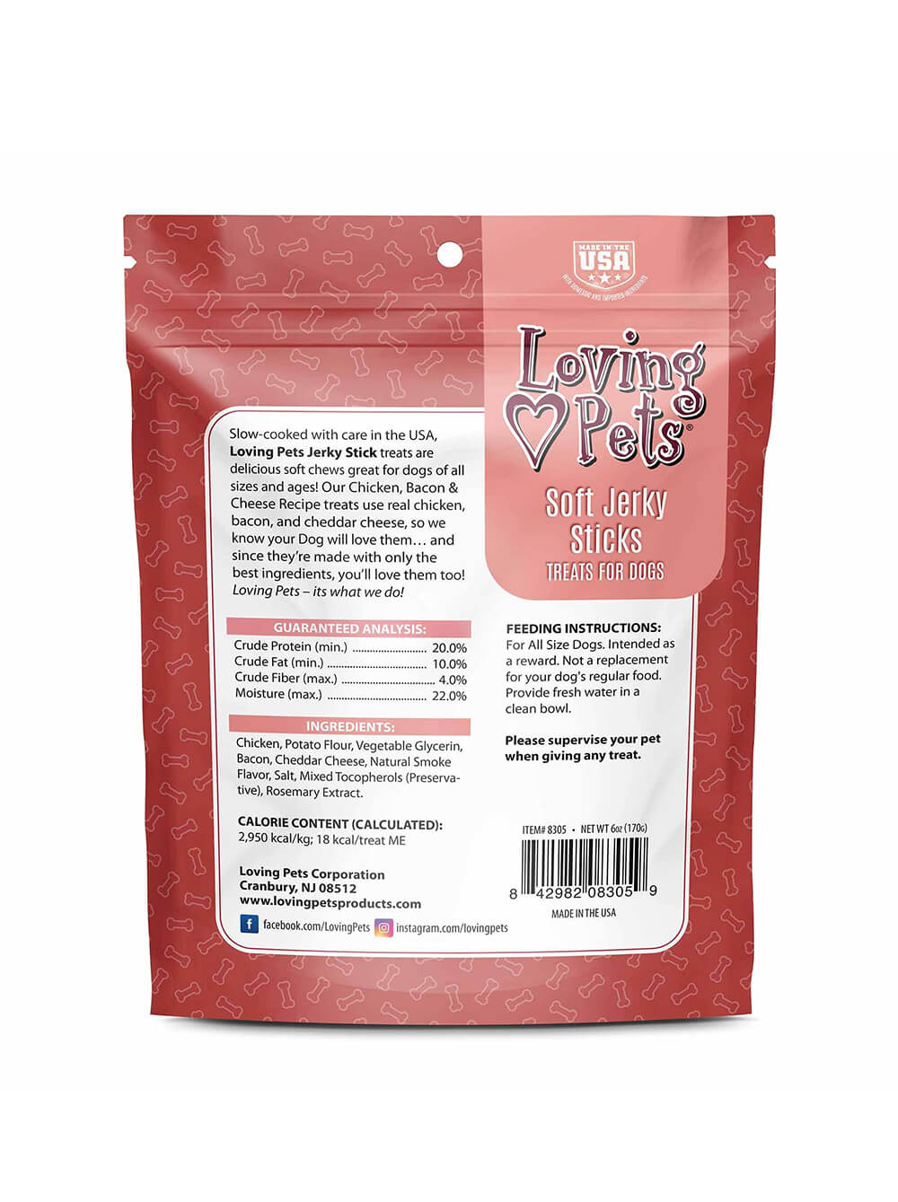 LOVING PETS Snack Jerky para perros - Tocino y Queso - Cabanos - 6 oz